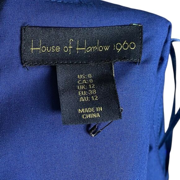 NWOT House of Harlow 1960 Halter Top Womens 8 Navy Blue Linen Blend Crop Smocked - Picture 3 of 11
